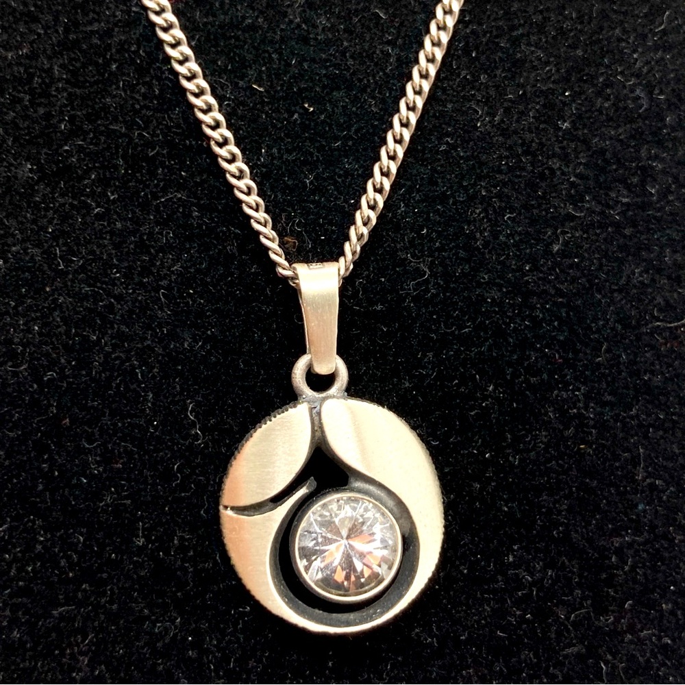 Karl Laine Sterling Silver Necklace with Large Crystal Geometric Design